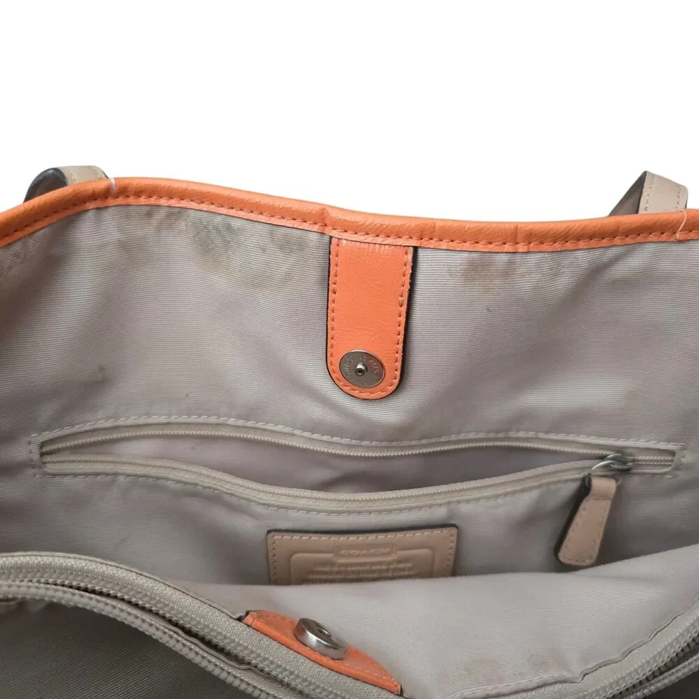Coach Pink Signature Orange Stripe Large Carryall Handbag Purse F30521